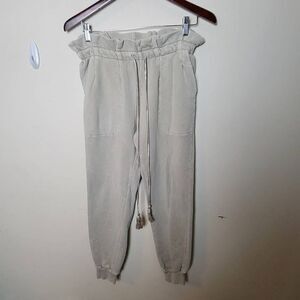 SOMETHING NAVY Meghan Paperbag Sweatpants French Terry Boho Y2K Small Oatmeal